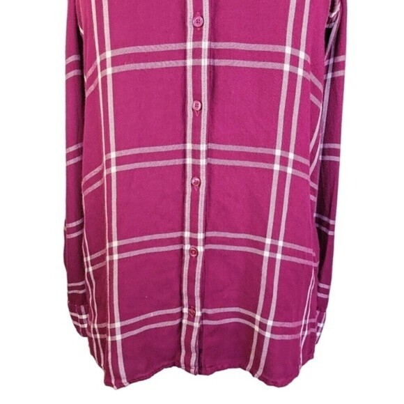 EXPRESS Burgundy Plaid Cold Shoulder Flannel Shirt Women's Size SP - Picture 6 of 10